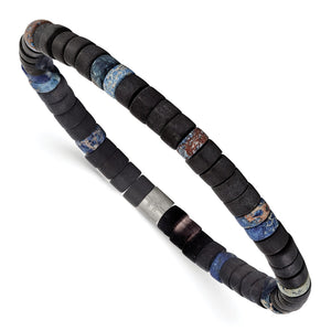 Blue Sediment & Black Agate Beaded Bracelet in Stainless Steel, 6.5mm - Sophia Jewelers