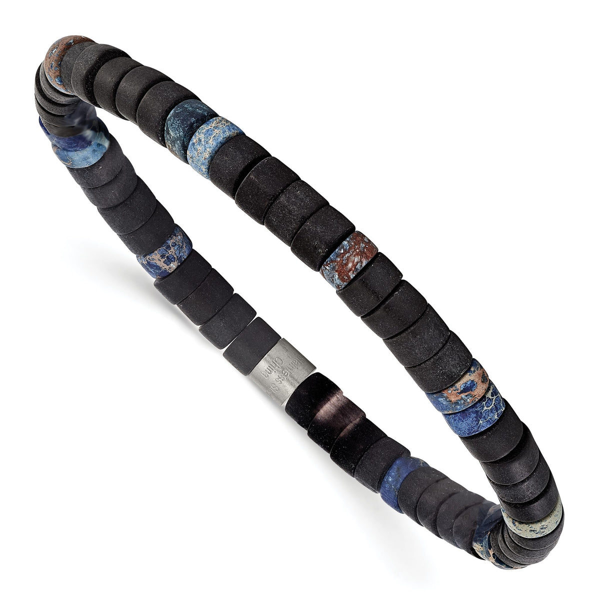 Blue Sediment & Black Agate Beaded Bracelet in Stainless Steel, 6.5mm - Sophia Jewelers