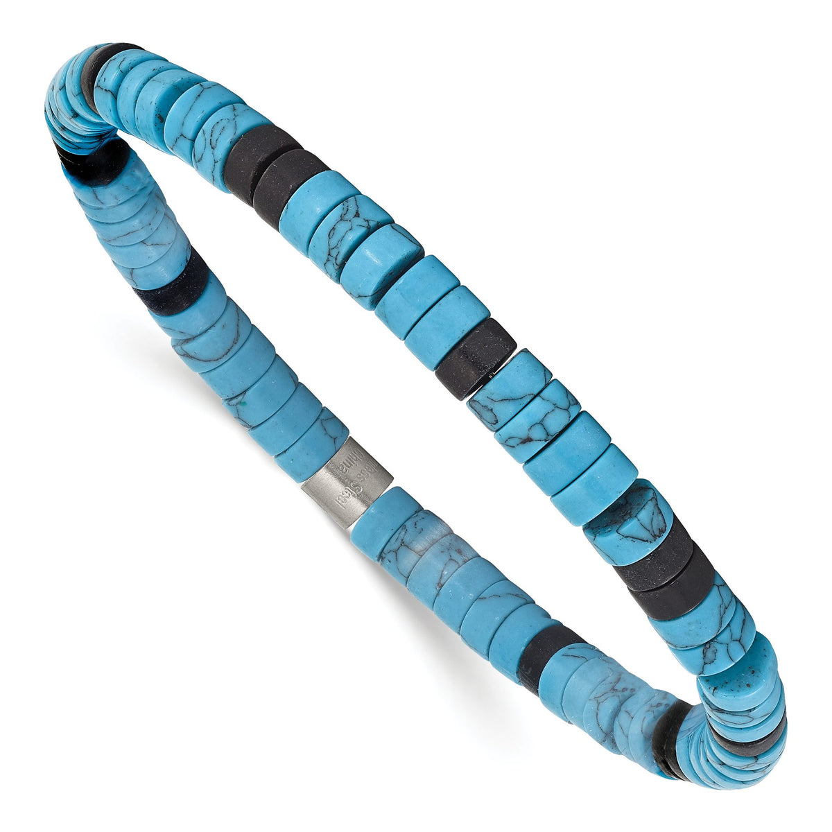 Howlite & Black Agate Beaded Stretch Bracelet in Stainless Steel, 6mm - Sophia Jewelers