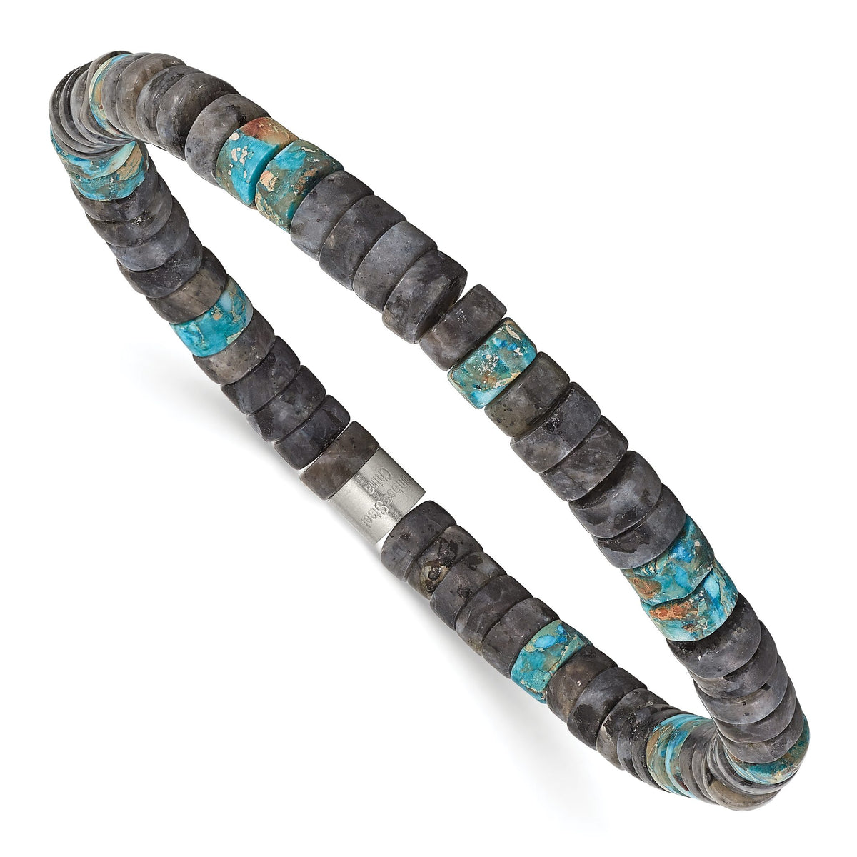 Blue Sediment & Spectrolite Beaded Bracelet in Stainless Steel, 6.5mm - Sophia Jewelers