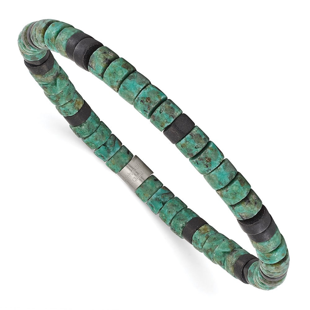 Green Sediment & Black Agate Beaded Bracelet in Stainless Steel, 6mm - Sophia Jewelers