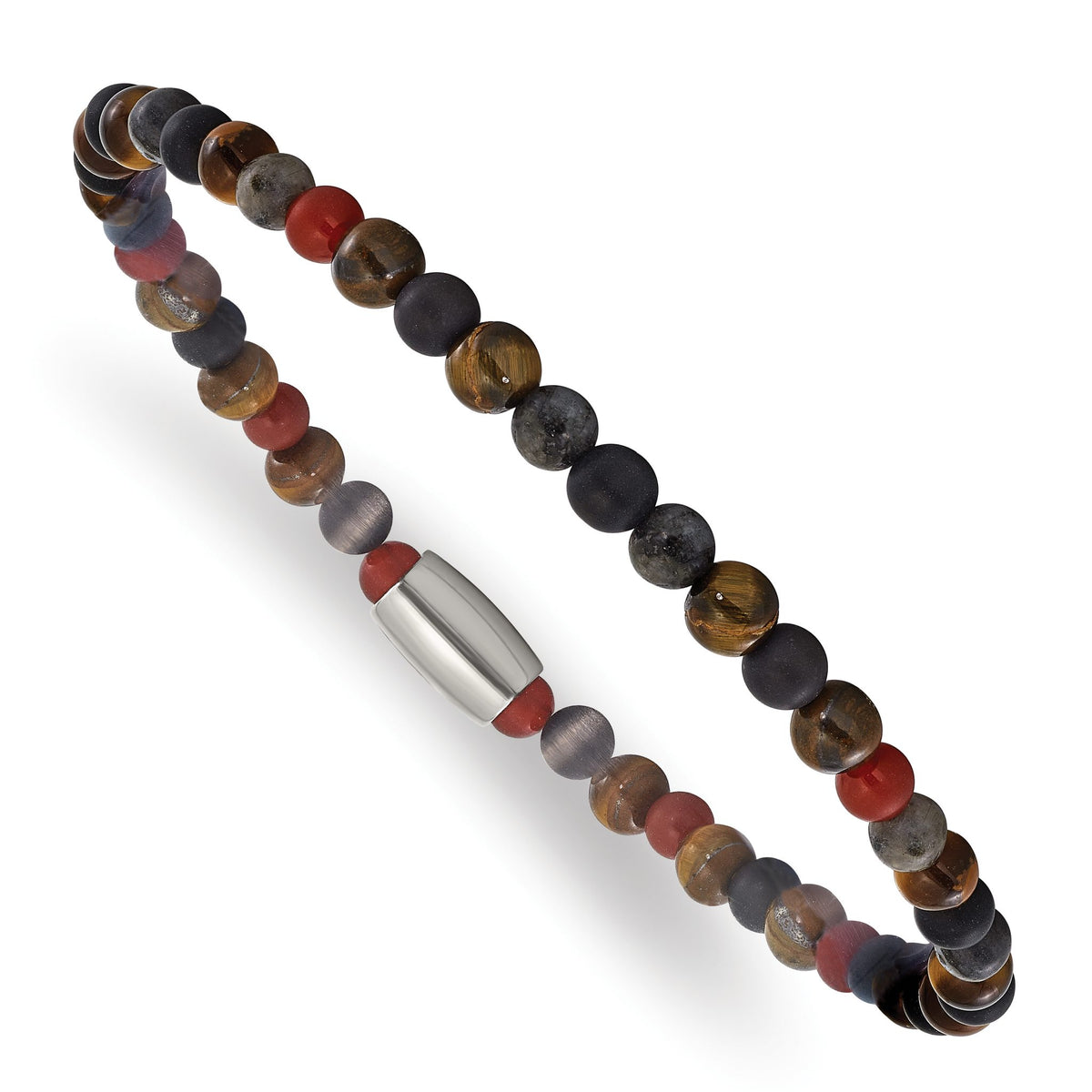 Spectrolite, Agate & Tiger's Eye Bracelet in Stainless Steel, 5mm - Sophia Jewelers