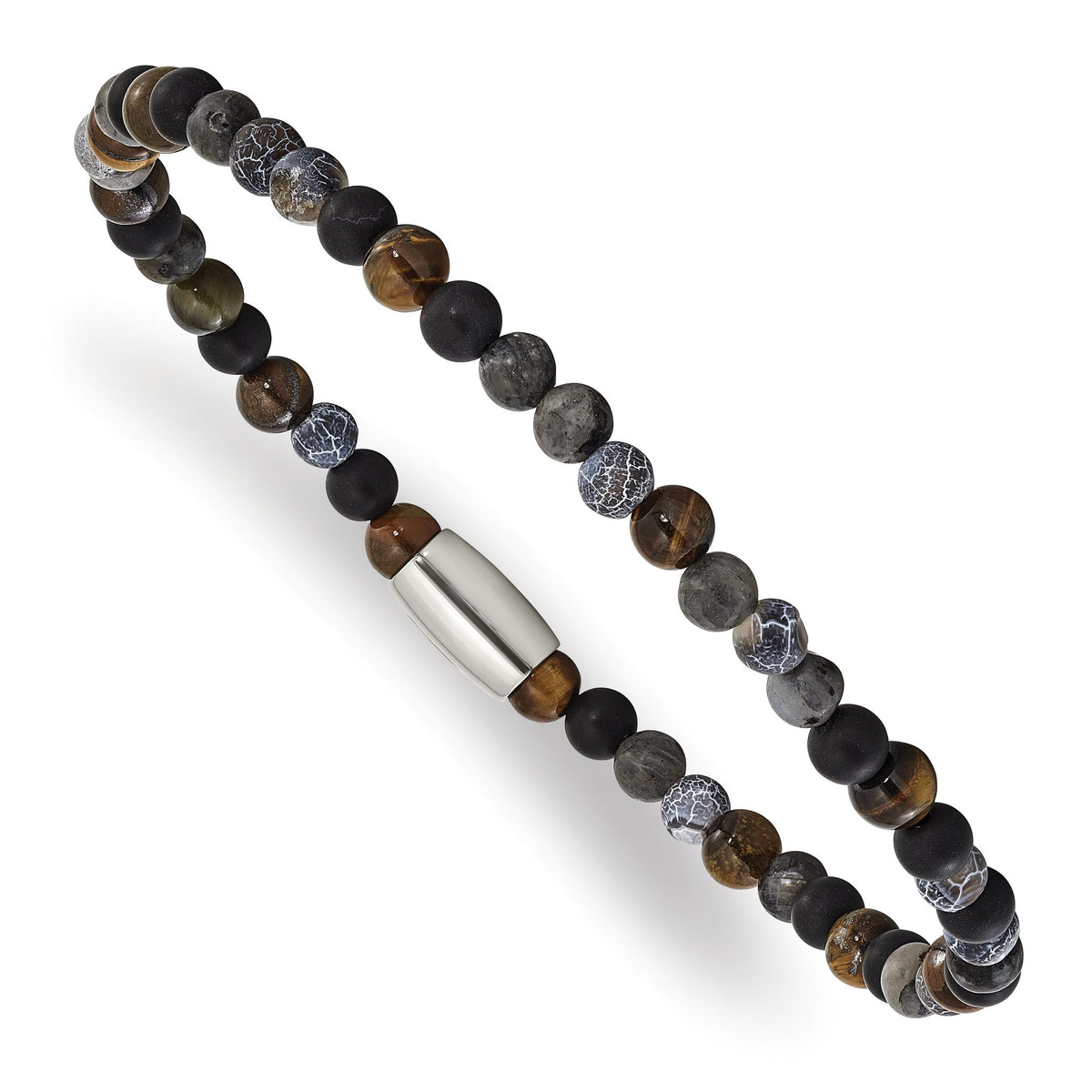 Tiger's Eye & Spectrolite Beaded Bracelet in Stainless Steel, 5mm - Sophia Jewelers