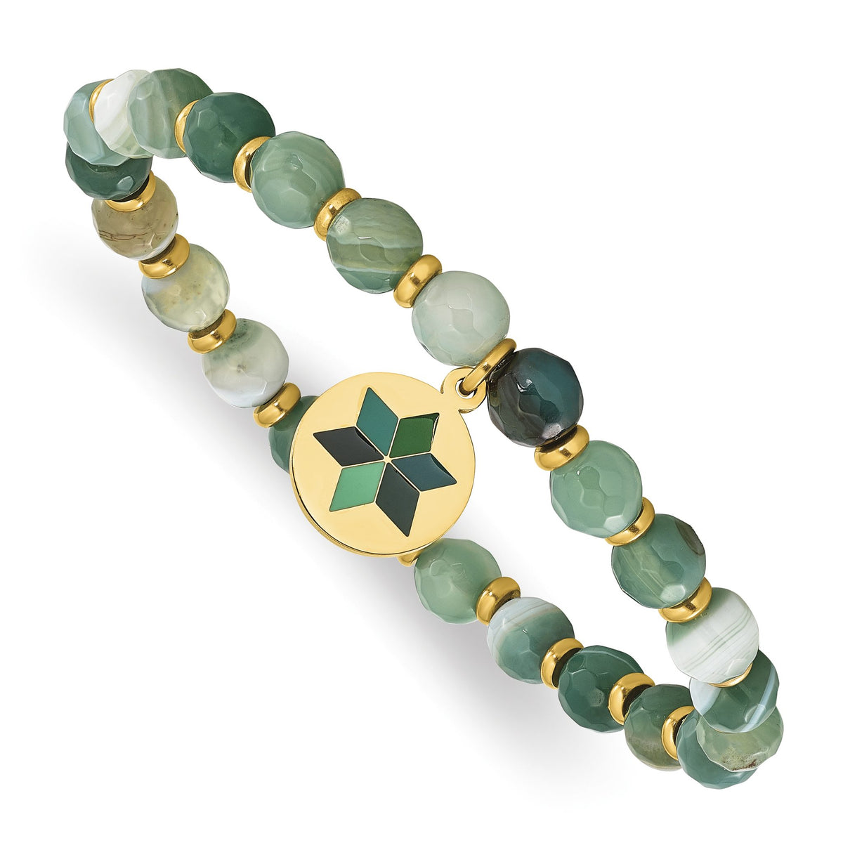 Green Agate Flower Charm Bracelet in Gold-Tone Stainless Steel, 6mm - Sophia Jewelers