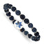 Flower Charm & Blue Jade Beaded Stretch Bracelet in Stainless Steel - Sophia Jewelers
