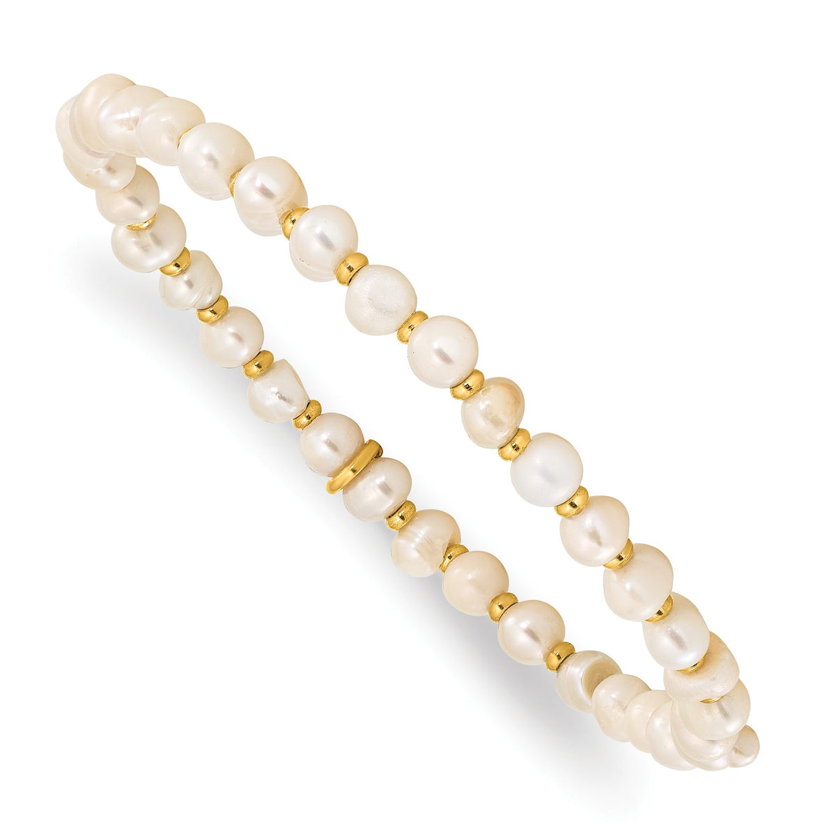 Pearl Beaded Stretch Bracelet in Yellow IP Stainless Steel, 5mm, 6.2in - Sophia Jewelers