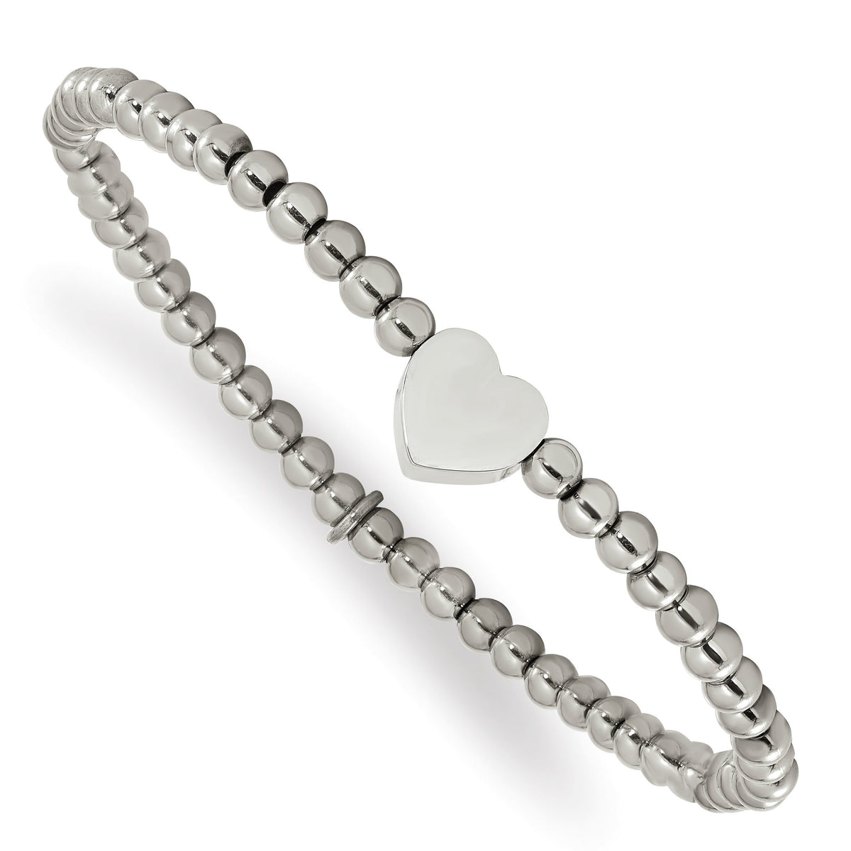 Heart Beaded Stretch Bracelet in Stainless Steel, 4mm 6.5in - Sophia Jewelers