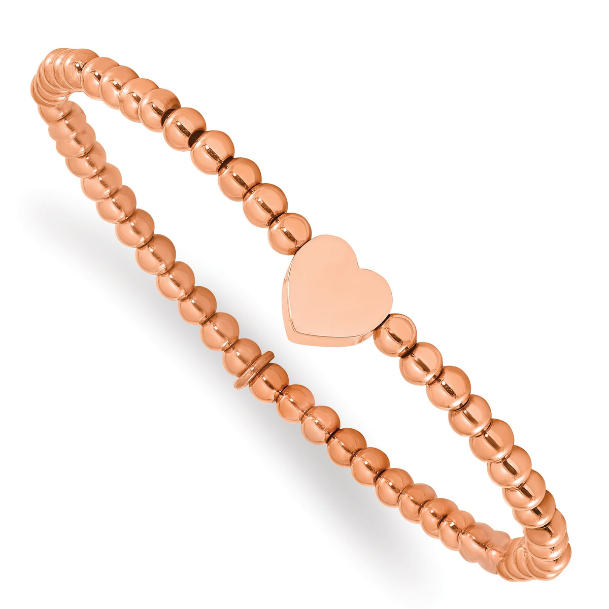 Heart Beaded Stretch Bracelet in Rose Gold Stainless Steel, 4mm, 6.5" - Sophia Jewelers