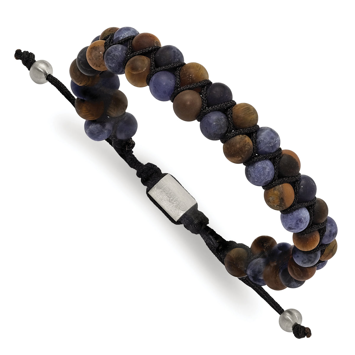 Stainless Steel Brushed Tiger's Eye and Sodalite Black Nylon Adjustable Bracelet Main image