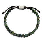 Stainless Steel Brushed Green Agate Black Nylon Adjustable Bracelet