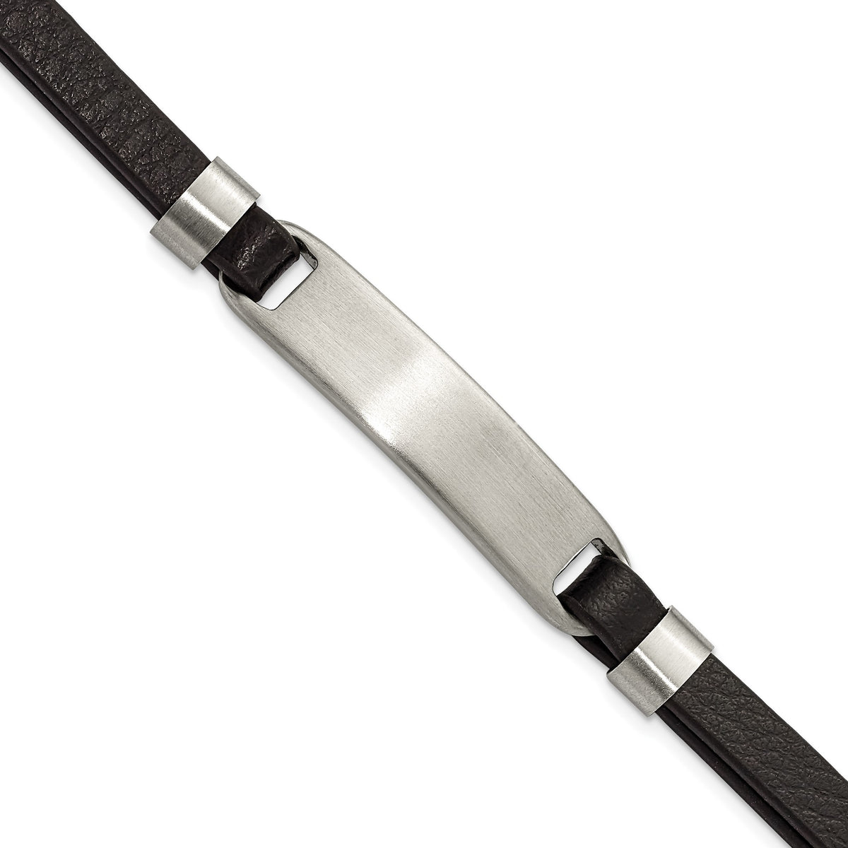Chisel Stainless Steel Brushed Black Leather ID Bracelet with . Extension for Men - Sophia Jewelers