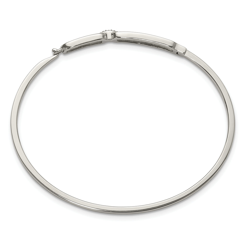 Polished Crystal Stainless Steel Bangle Bracelet 2mm