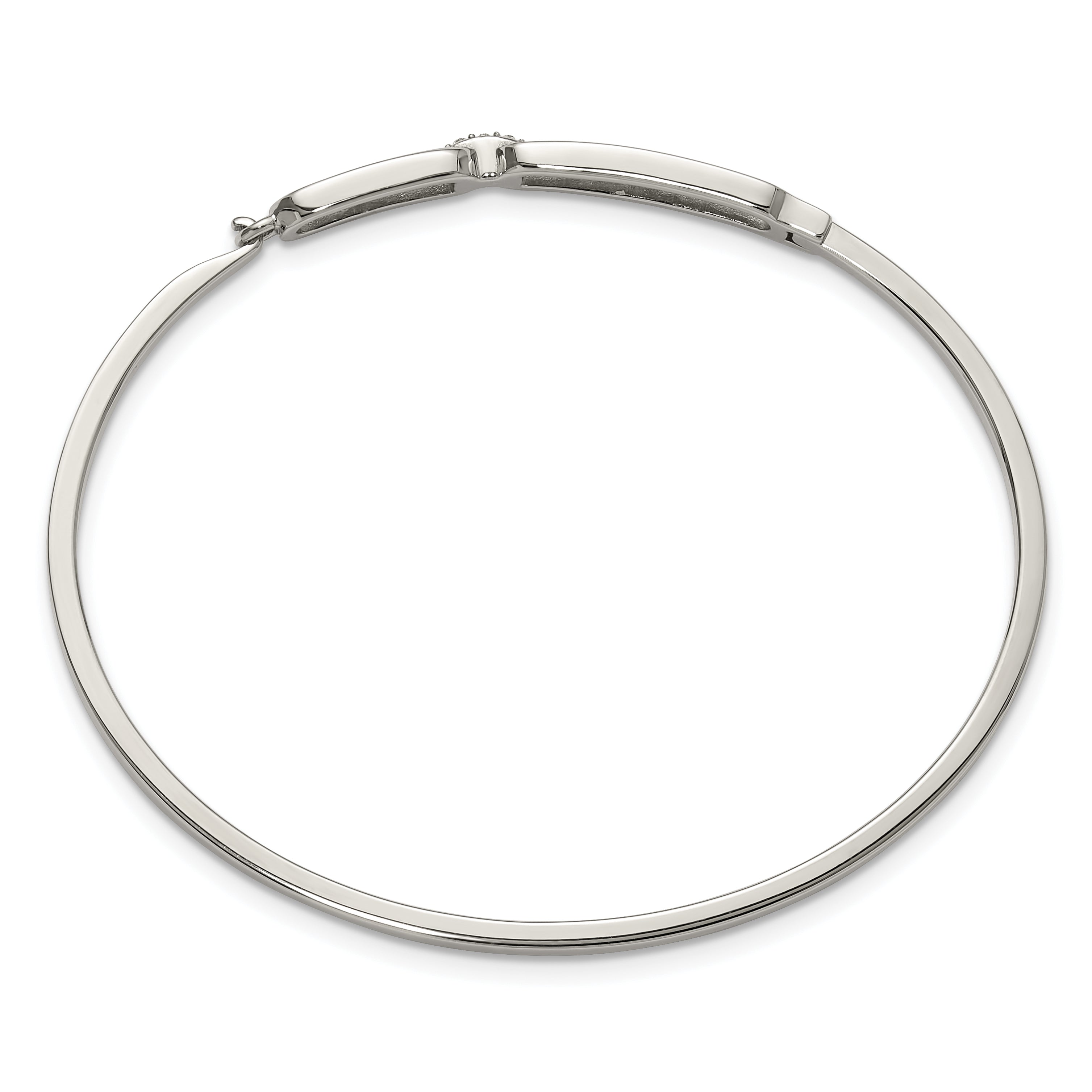 Polished Crystal Stainless Steel Bangle Bracelet 2mm