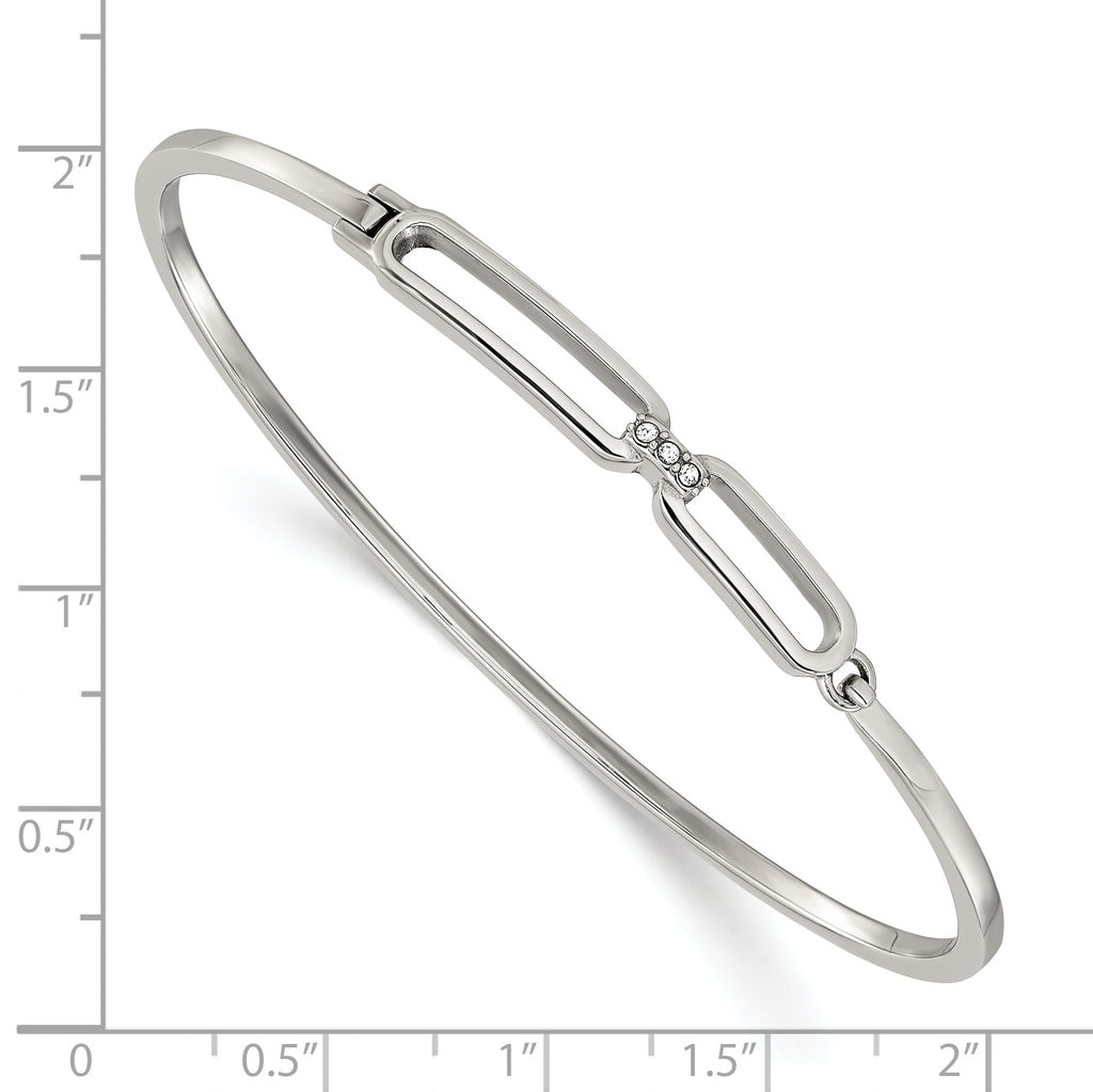Polished Crystal Stainless Steel Bangle Bracelet 2mm