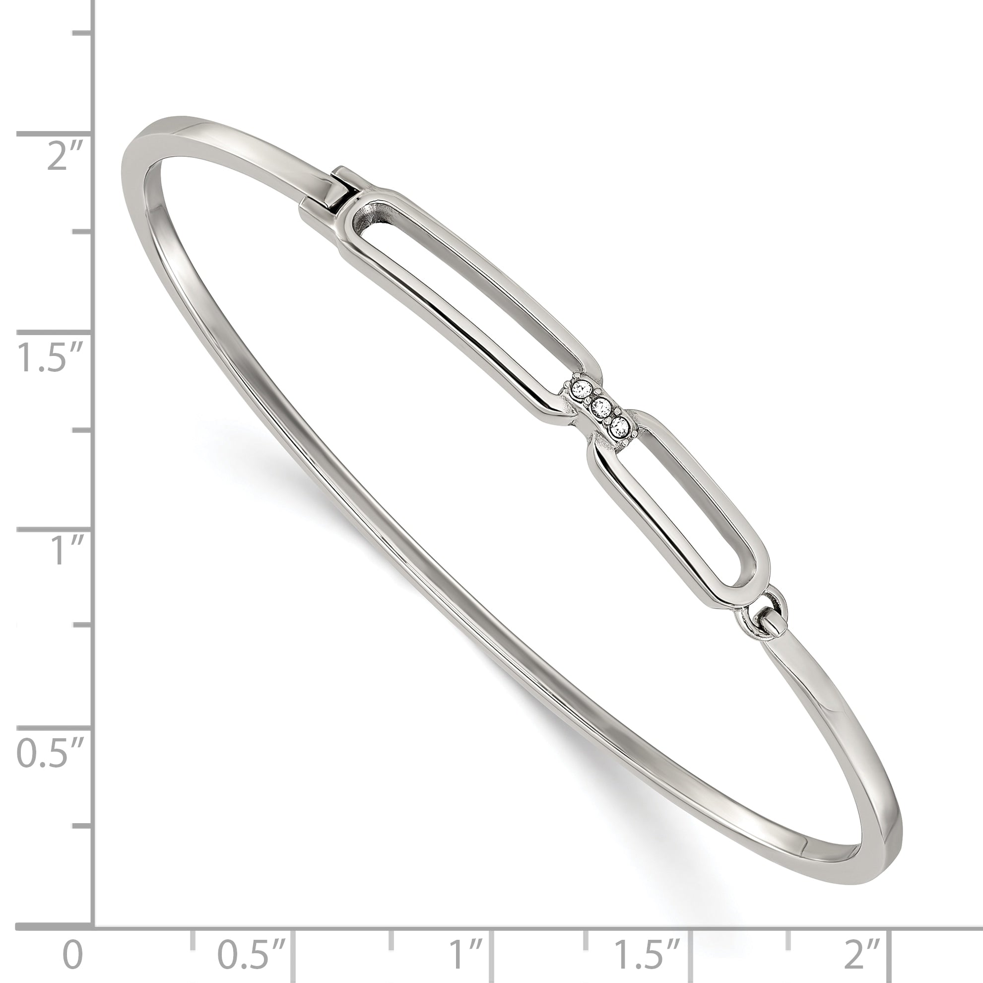 Polished Crystal Stainless Steel Bangle Bracelet 2mm
