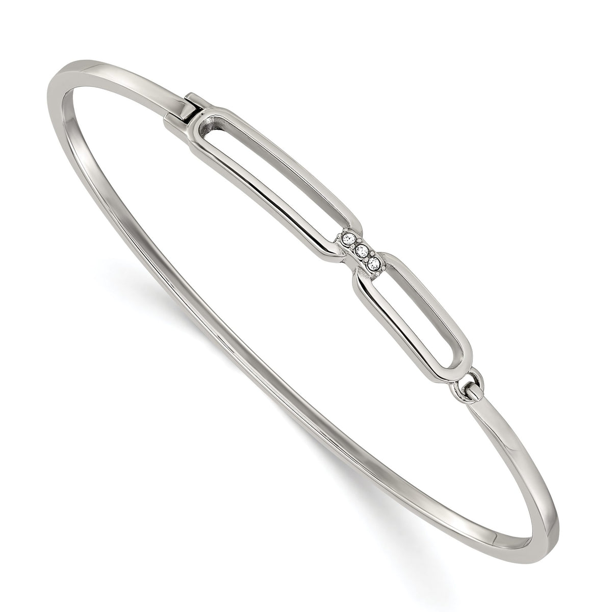 Crystals Bangle Bracelet in Stainless Steel, 2mm Hinged, 6.5 Inch - Sophia Jewelers Main image