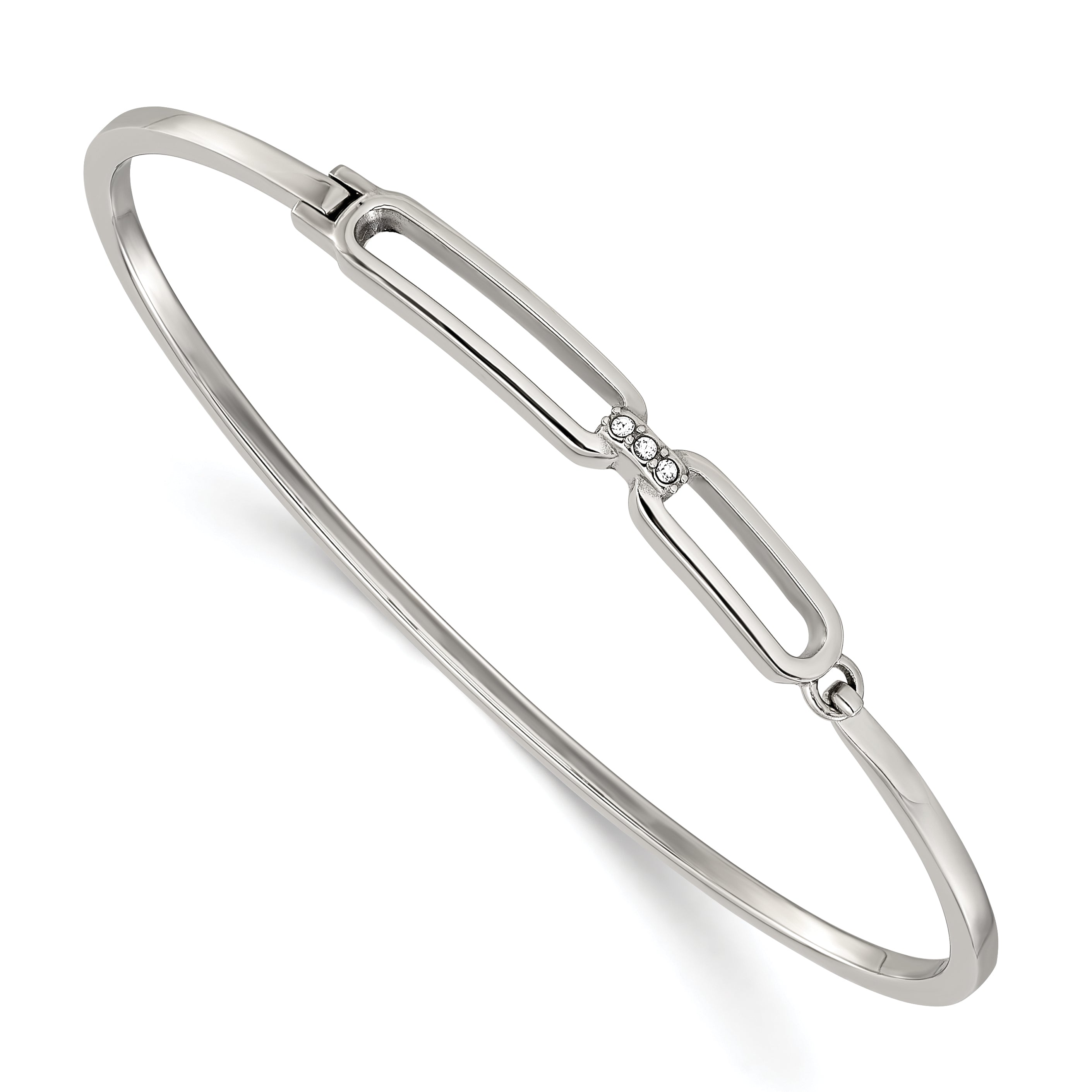 Polished Crystal Stainless Steel Bangle Bracelet 2mm Main image