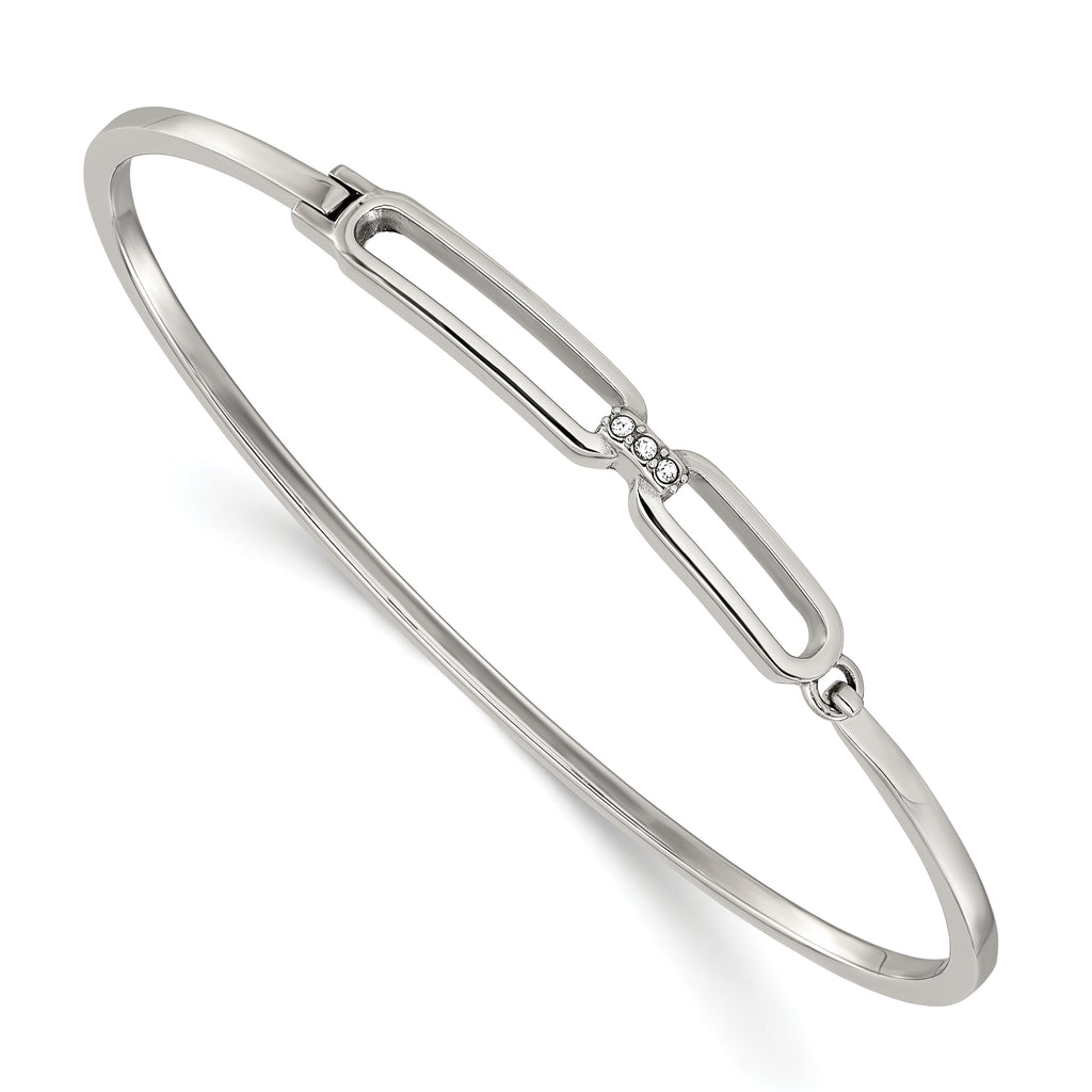 Polished Crystal Stainless Steel Bangle Bracelet 2mm