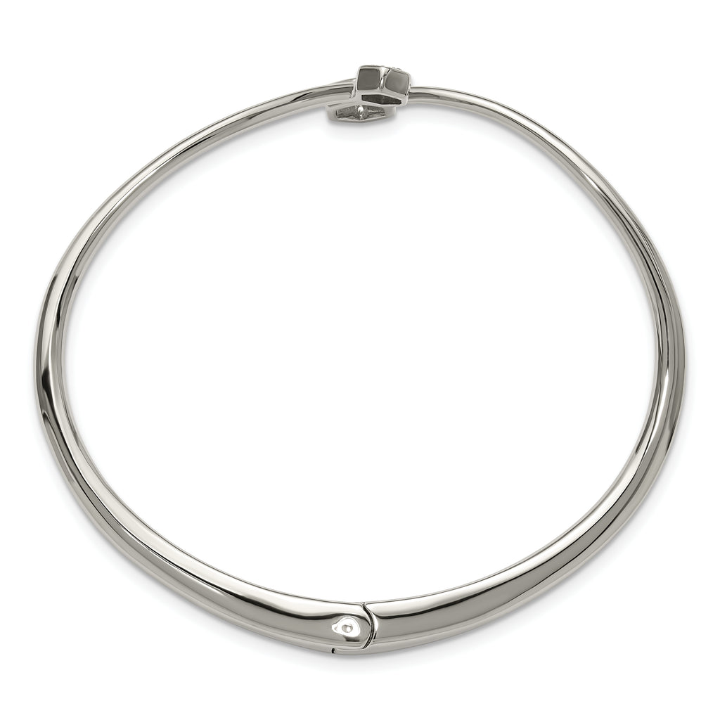 Polished Crystal Stainless Steel Bangle Bracelet 3mm