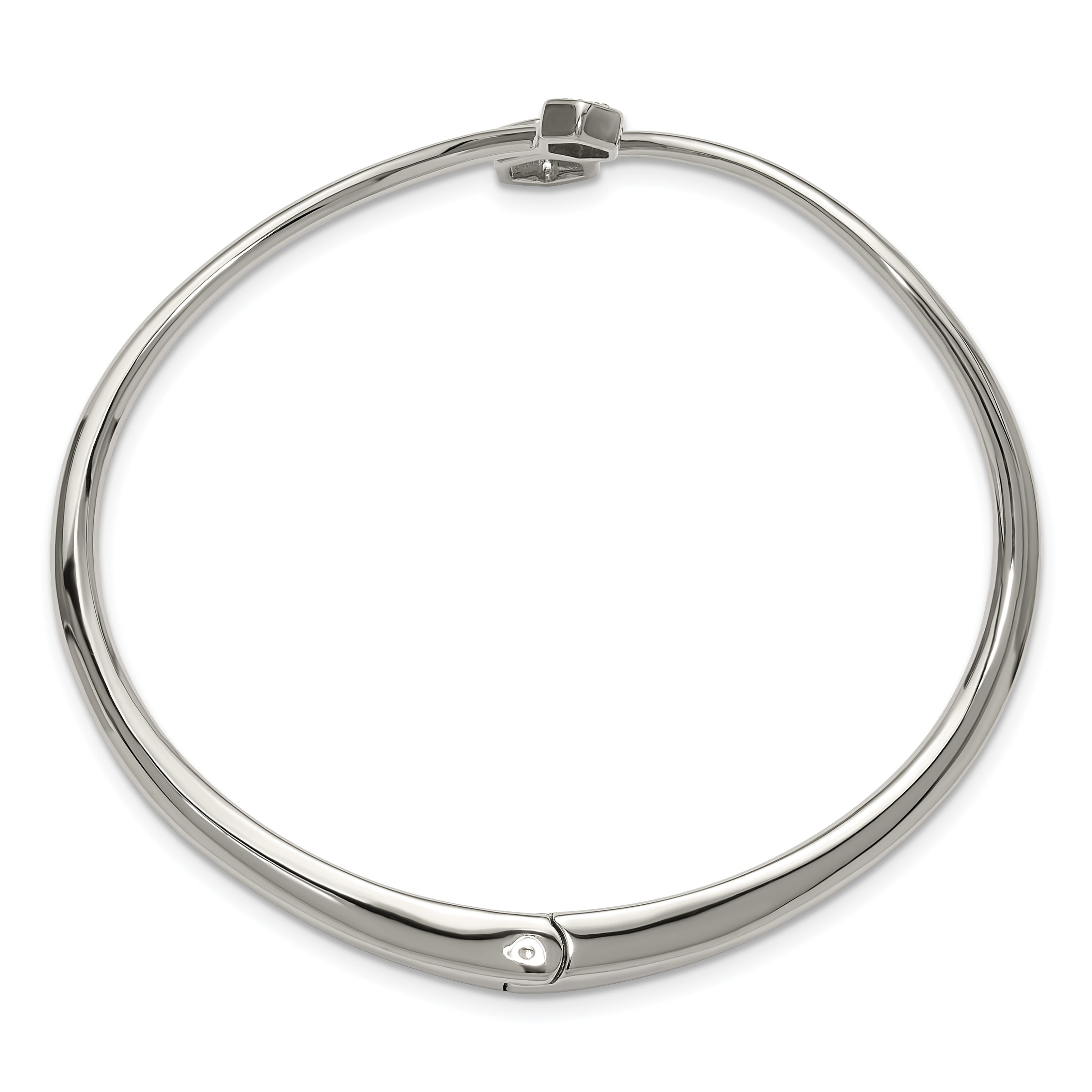 Polished Crystal Stainless Steel Bangle Bracelet 3mm