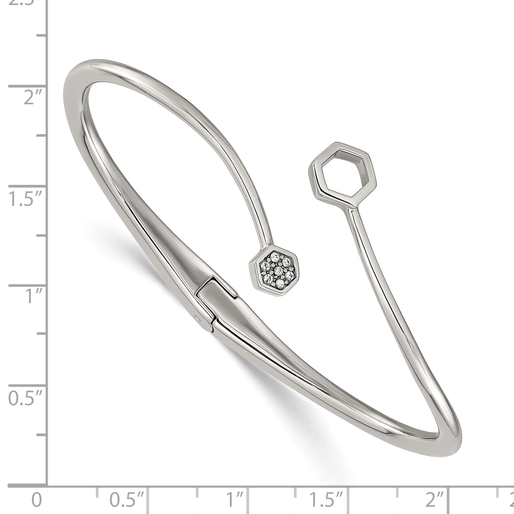 Polished Crystal Stainless Steel Bangle Bracelet 3mm