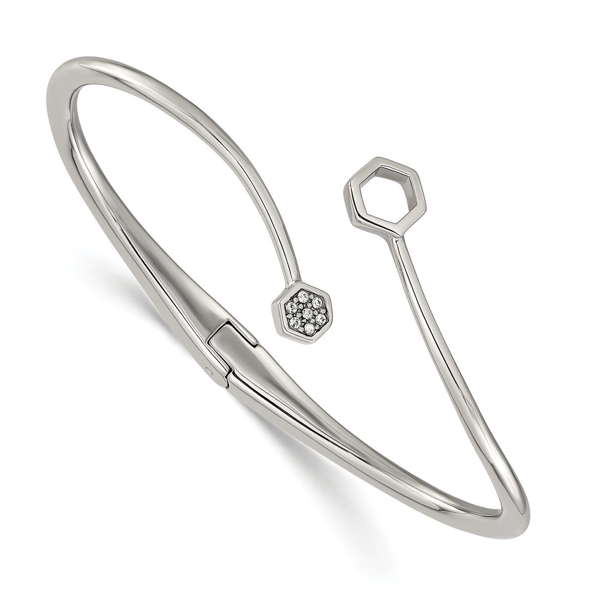Crystals Bangle Bracelet in Stainless Steel, 3mm Hinged, 6.8 Inch - Sophia Jewelers Main image