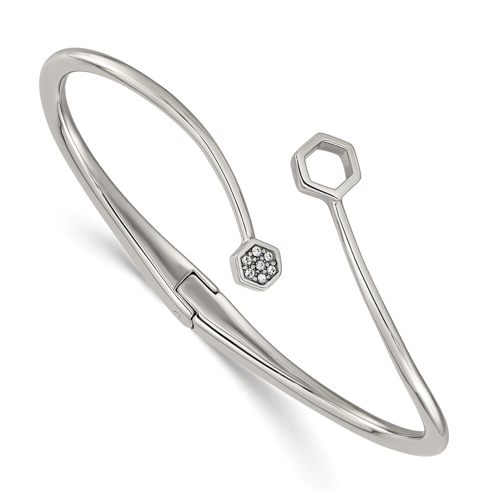 Polished Crystal Stainless Steel Bangle Bracelet 3mm