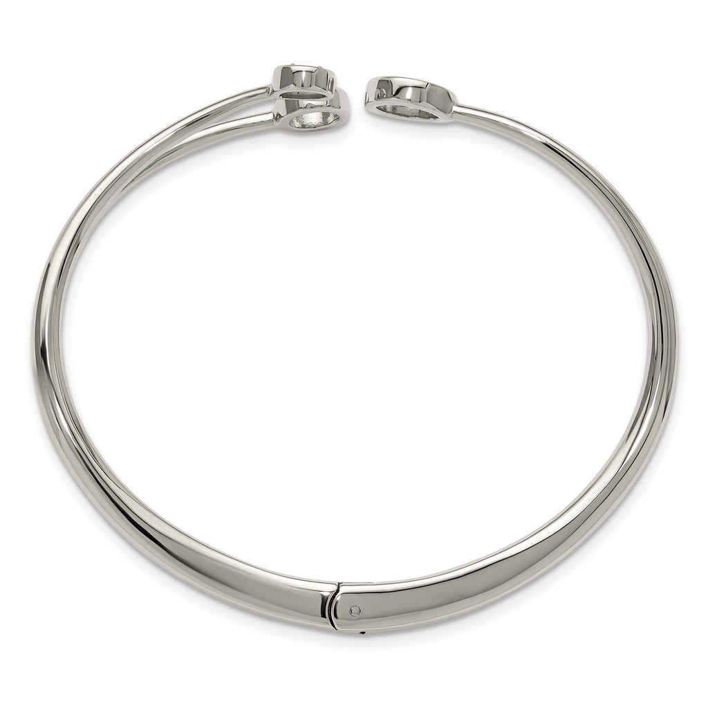 Polished Crystal Stainless Steel Bangle Bracelet 3.8mm