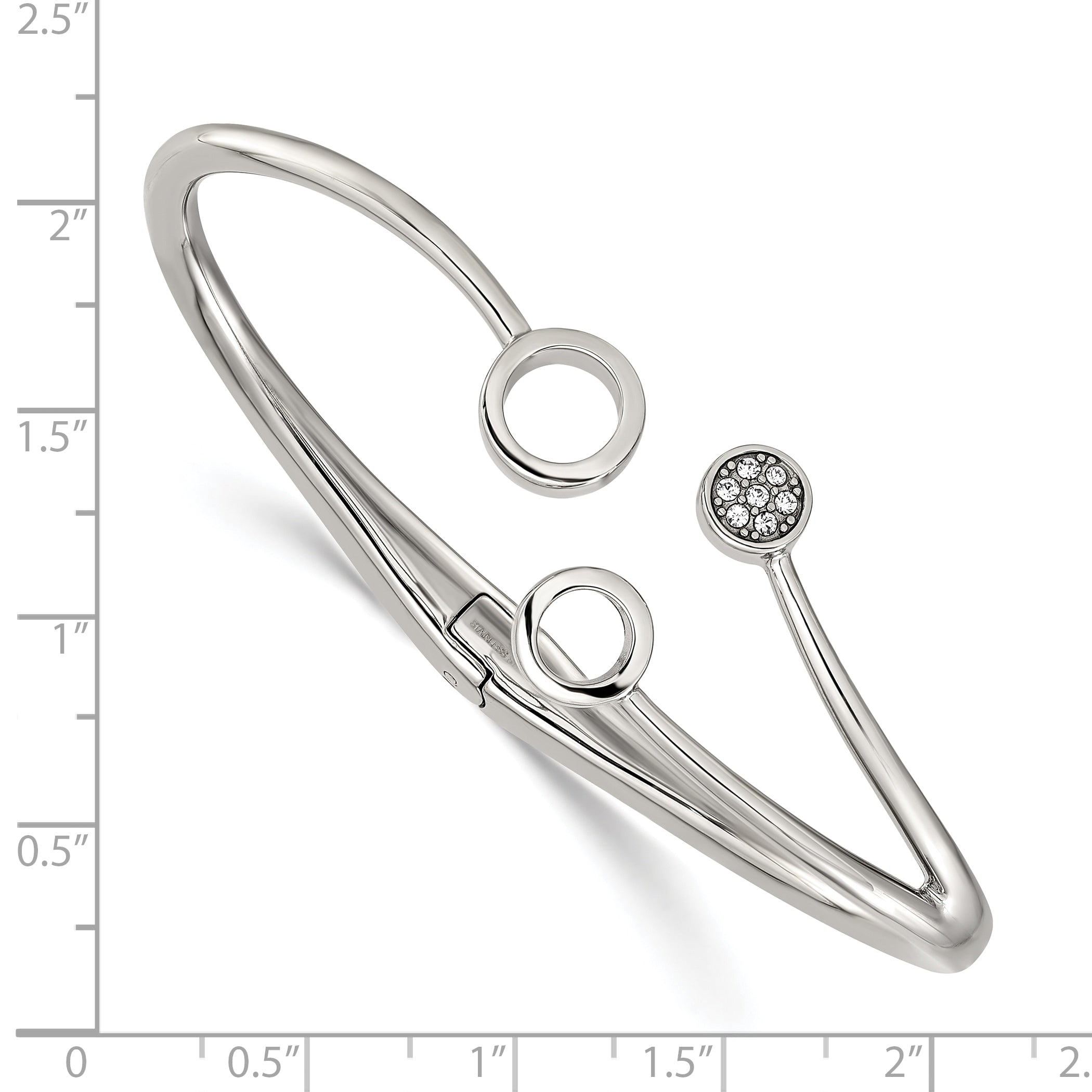 Polished Crystal Stainless Steel Bangle Bracelet 3.8mm