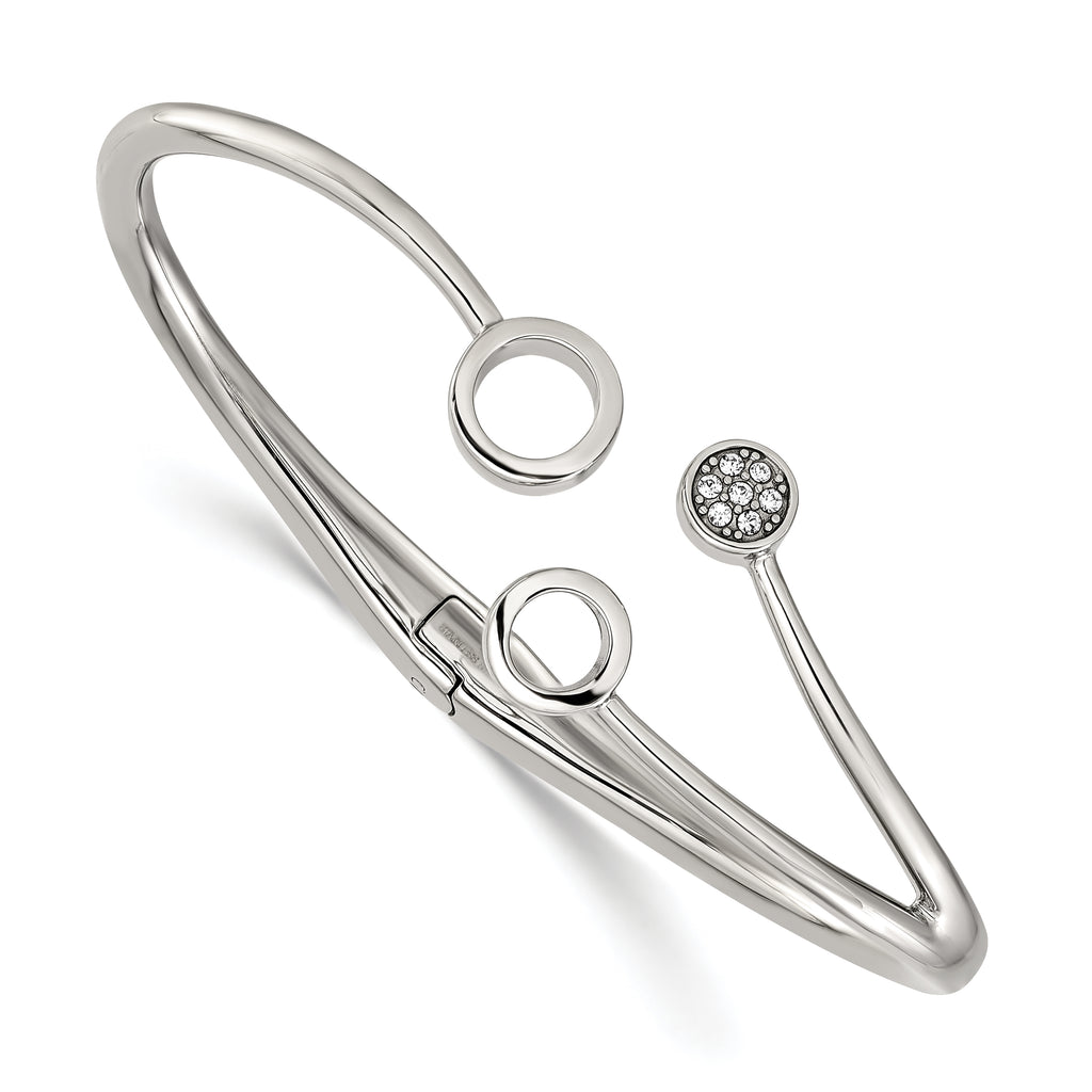 Polished Crystal Stainless Steel Bangle Bracelet 3.8mm