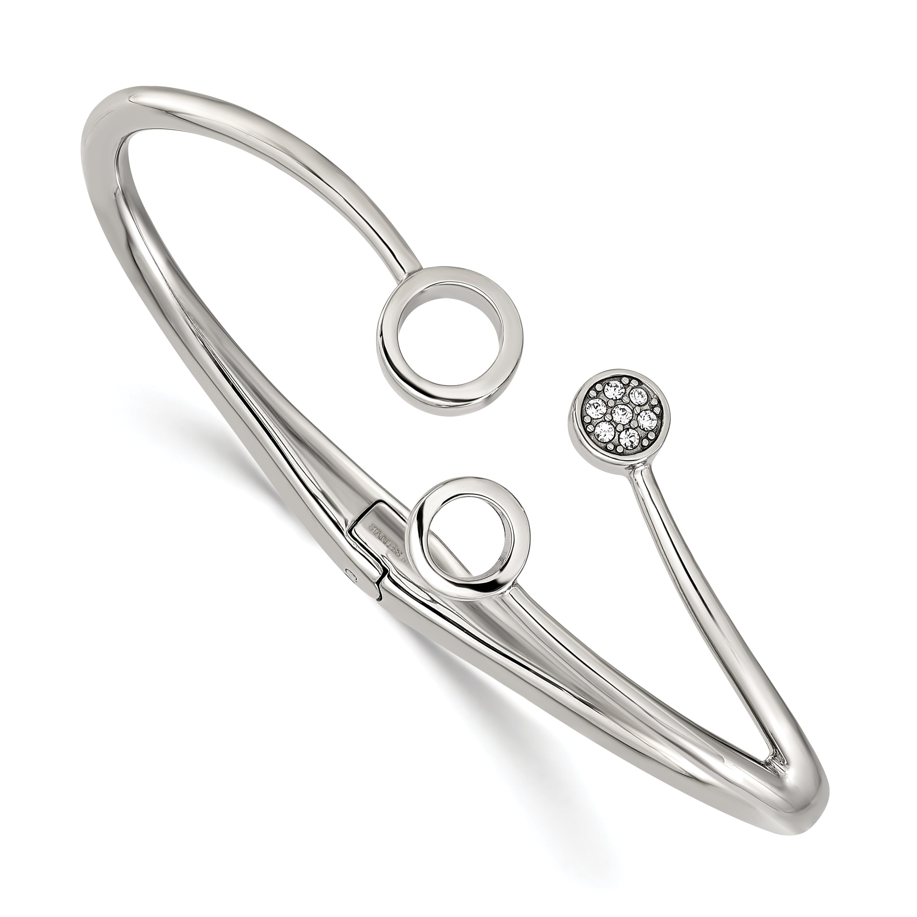 Polished Crystal Stainless Steel Bangle Bracelet 3.8mm