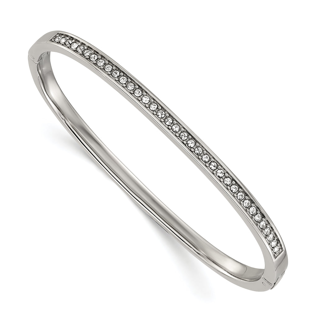 Polished Crystal Stainless Steel Bangle Bracelet 3.85mm