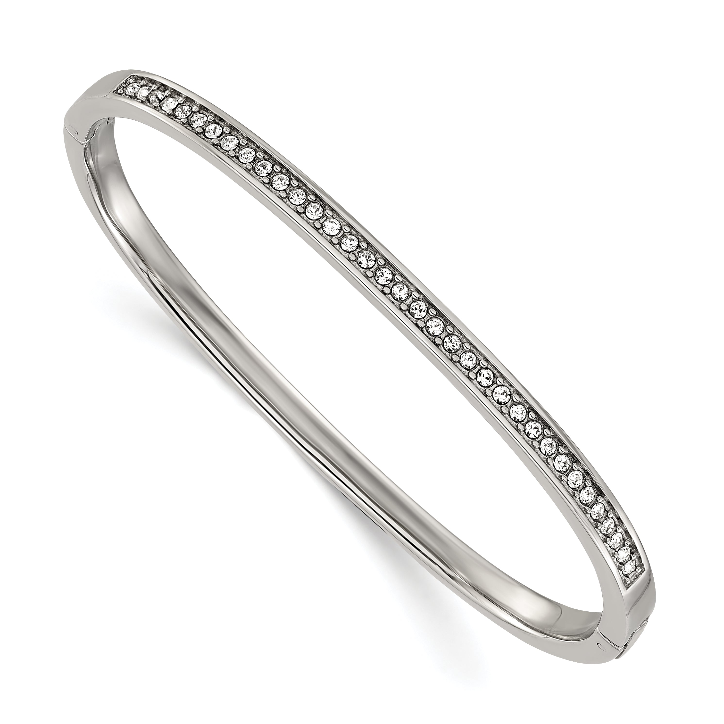 Polished Crystal Stainless Steel Bangle Bracelet 3.85mm