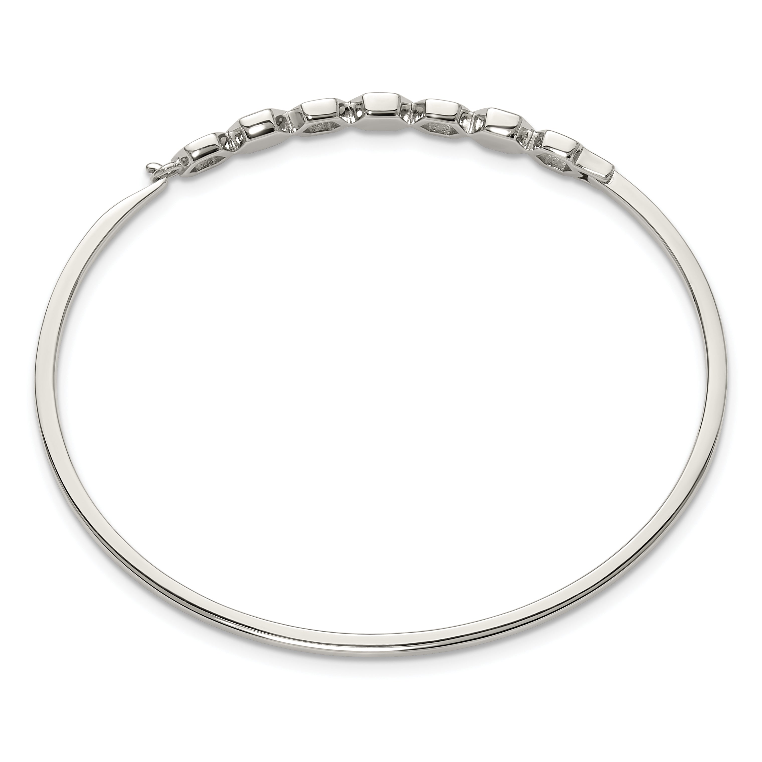 Polished Crystal Stainless Steel Bangle Bracelet 2mm 6.5in Secondary image