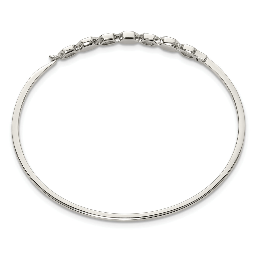 Polished Crystal Stainless Steel Bangle Bracelet 2mm 6.5in