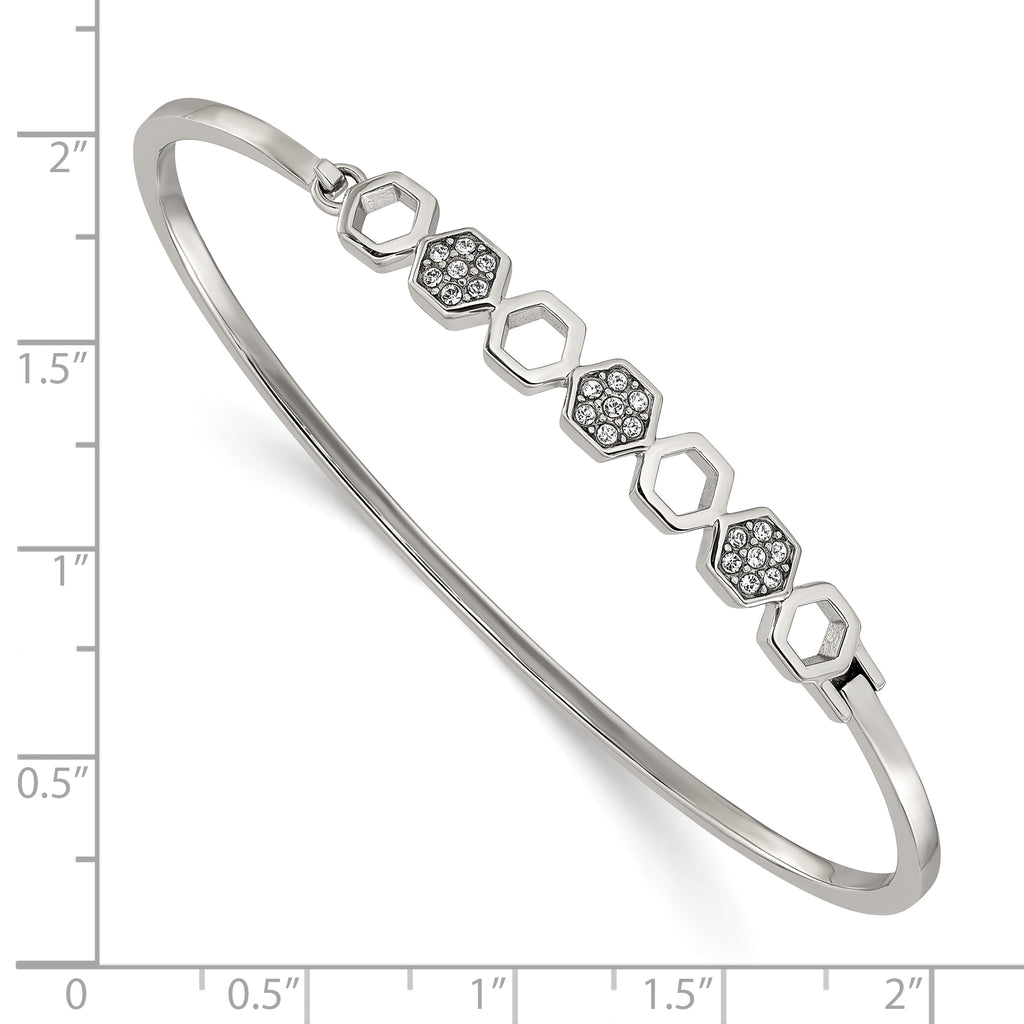 Polished Crystal Stainless Steel Bangle Bracelet 2mm 6.5in