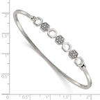 Polished Crystal Stainless Steel Bangle Bracelet 2mm 6.5in