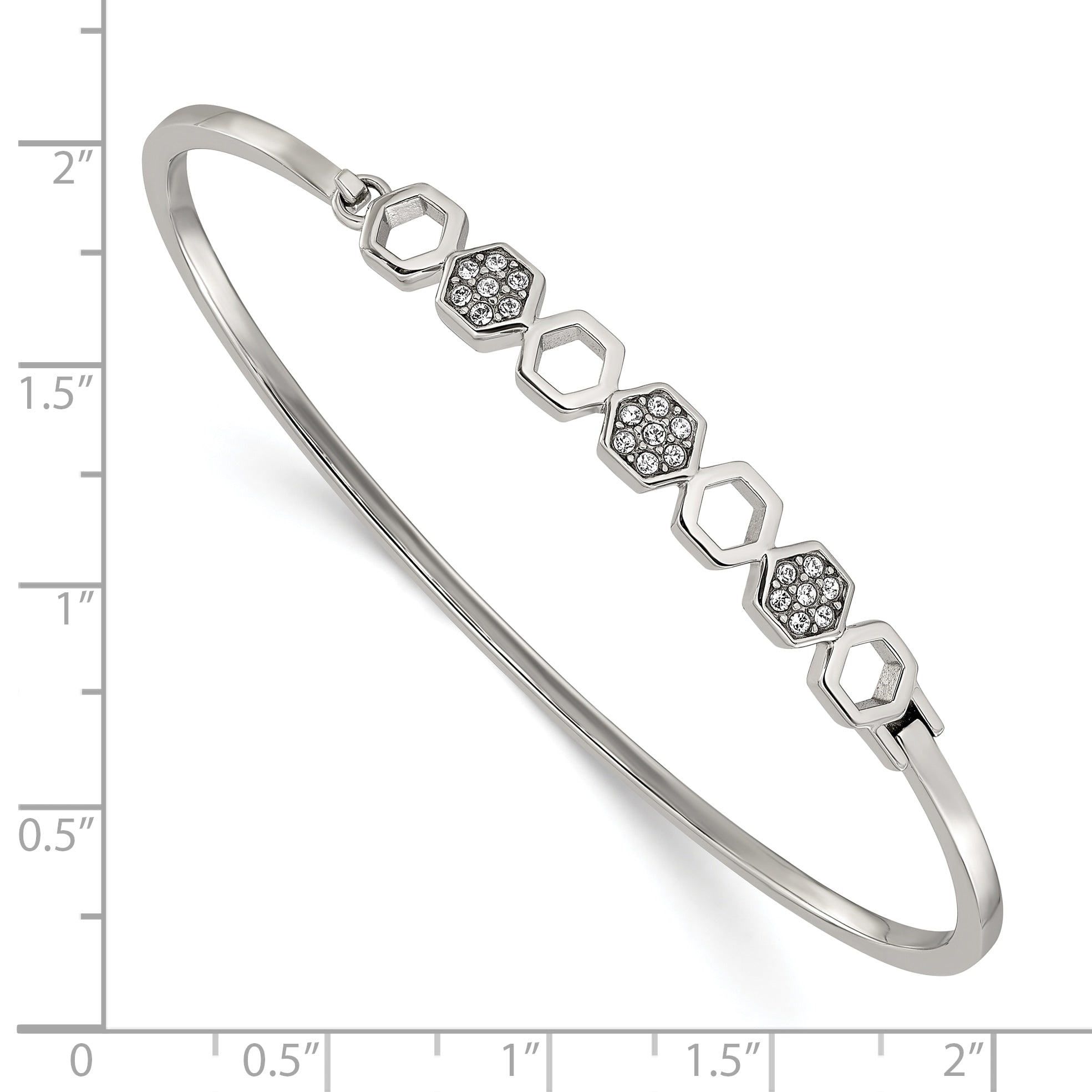 Polished Crystal Stainless Steel Bangle Bracelet 2mm 6.5in