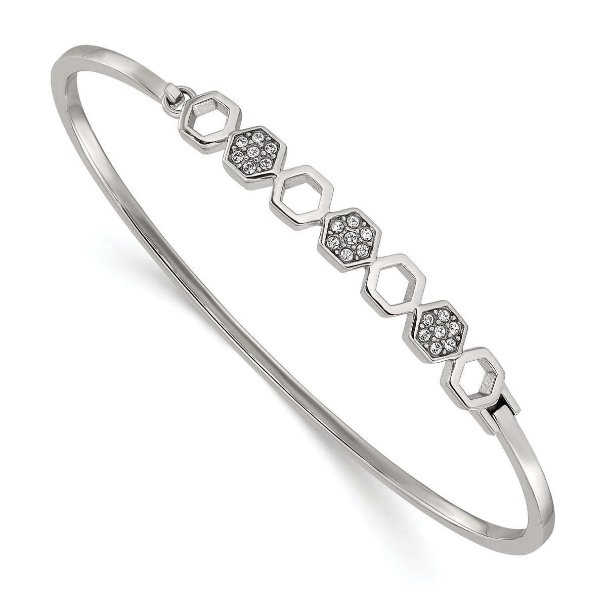 Crystals Hexagons Bangle Bracelet in Stainless Steel, 2mm, 6.5 Inch - Sophia Jewelers Main image