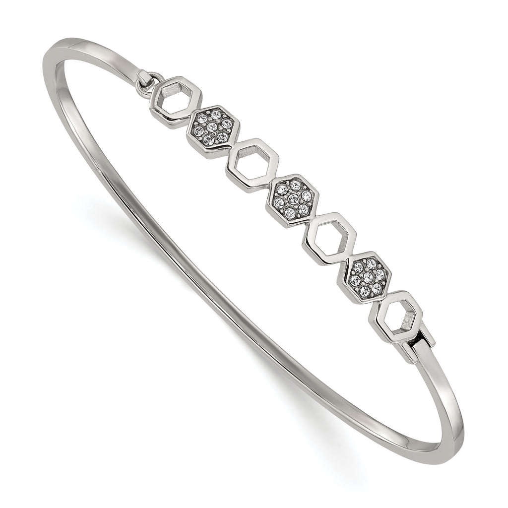 Polished Crystal Stainless Steel Bangle Bracelet 2mm 6.5in