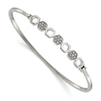 Polished Crystal Stainless Steel Bangle Bracelet 2mm 6.5in