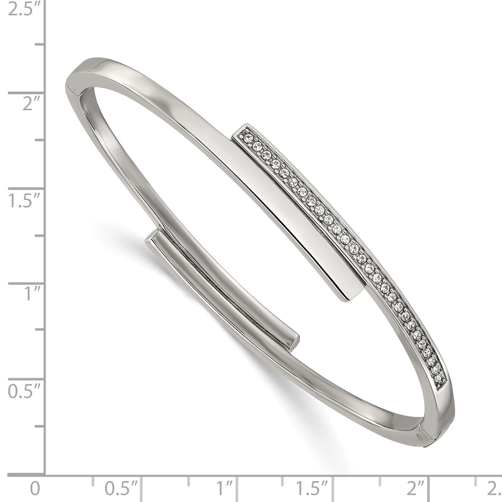 Polished Crystal Stainless Steel Bangle Bracelet 3.5mm