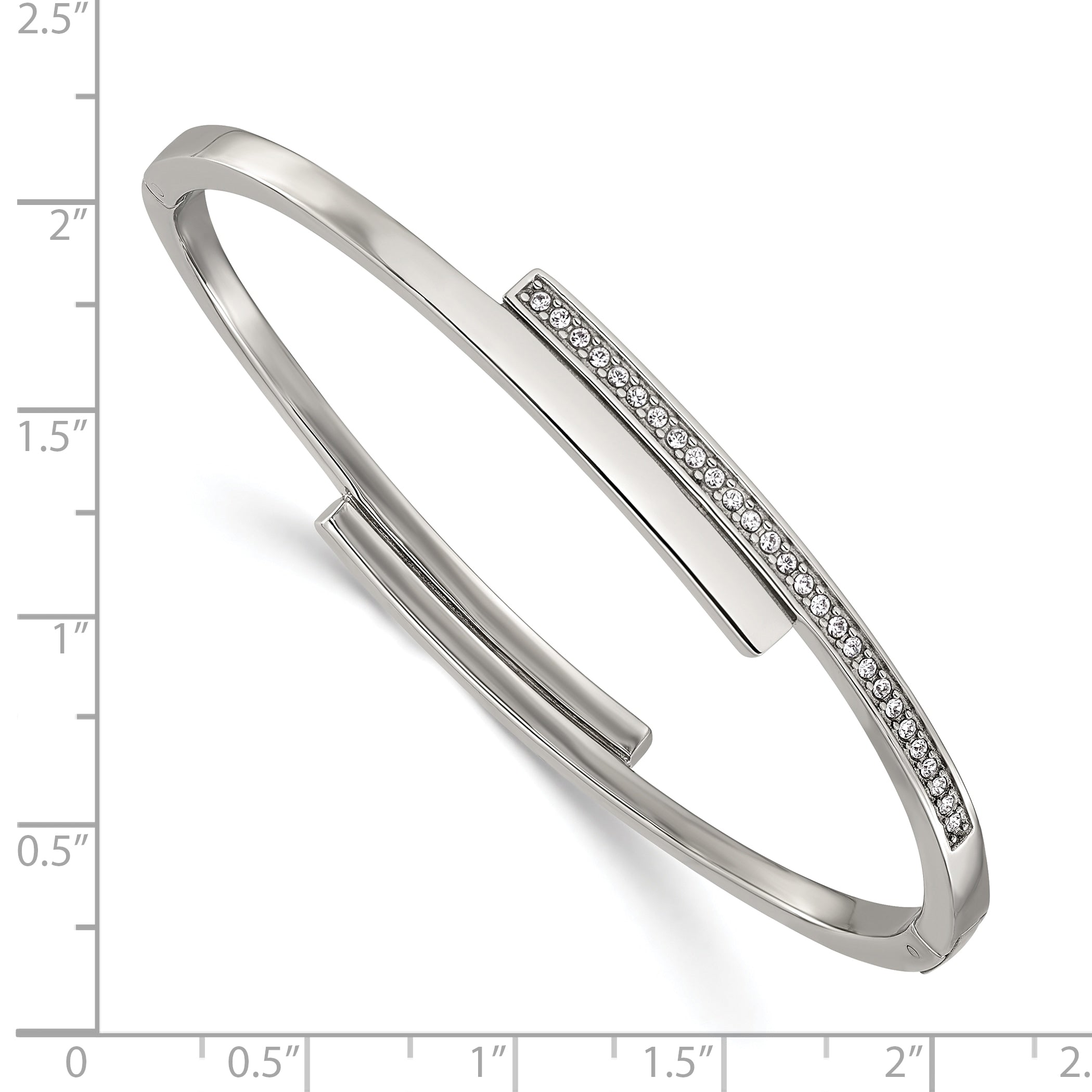Polished Crystal Stainless Steel Bangle Bracelet 3.5mm