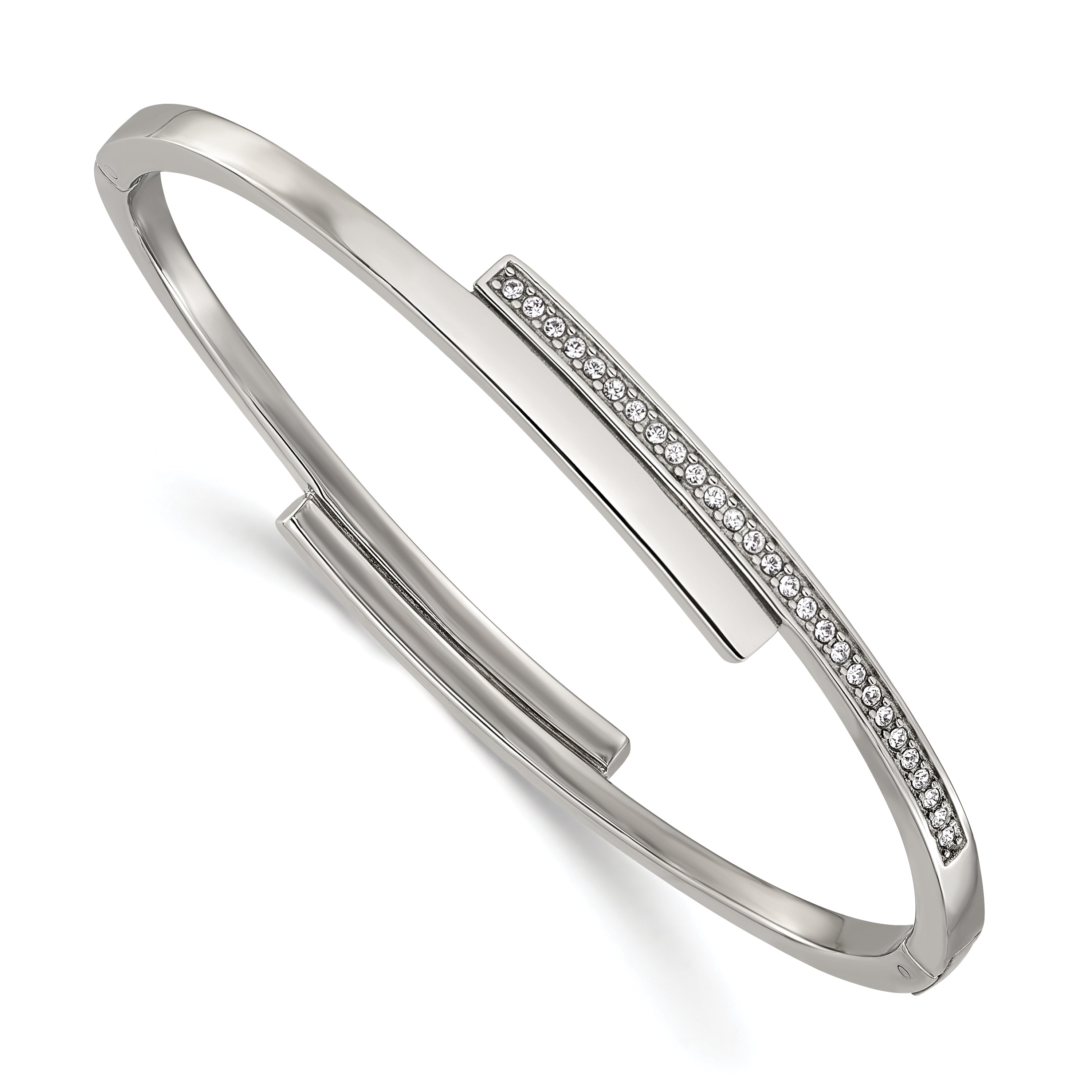 Polished Crystal Stainless Steel Bangle Bracelet 3.5mm Main image