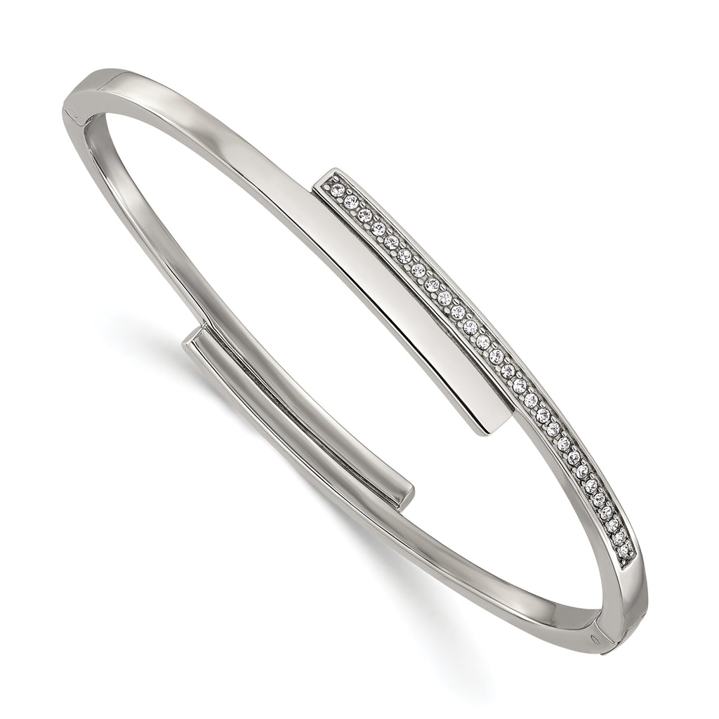Polished Crystal Stainless Steel Bangle Bracelet 3.5mm
