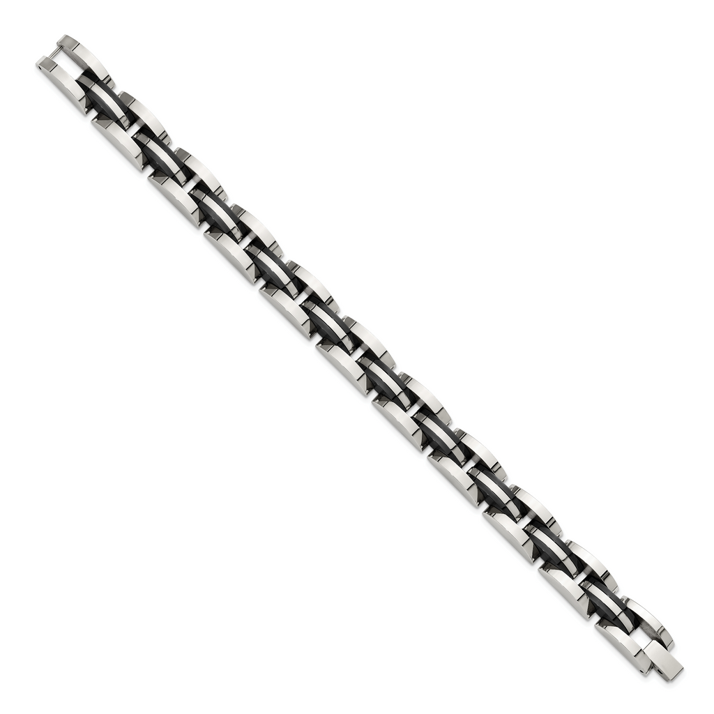 Men's Polished Black Stainless Steel Bracelet 11mm