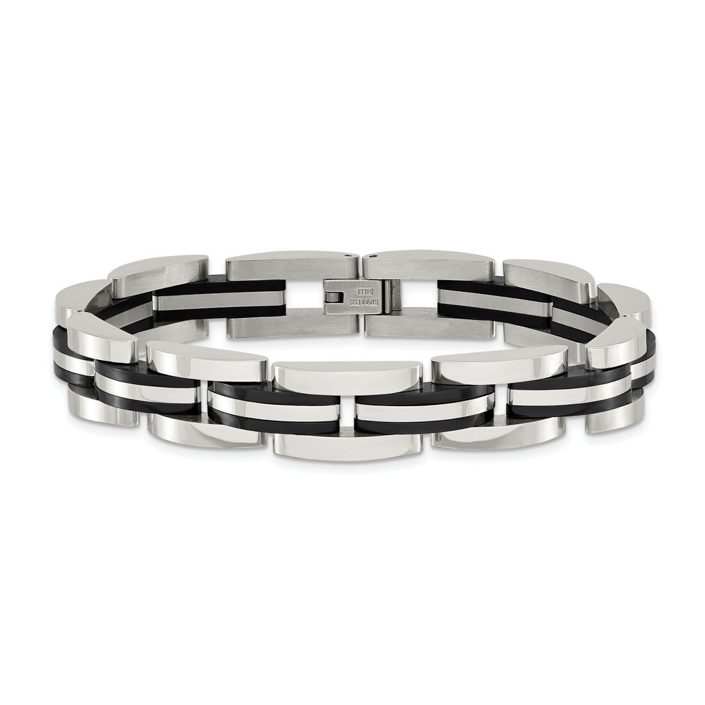 Men's Polished Black Stainless Steel Bracelet 11mm