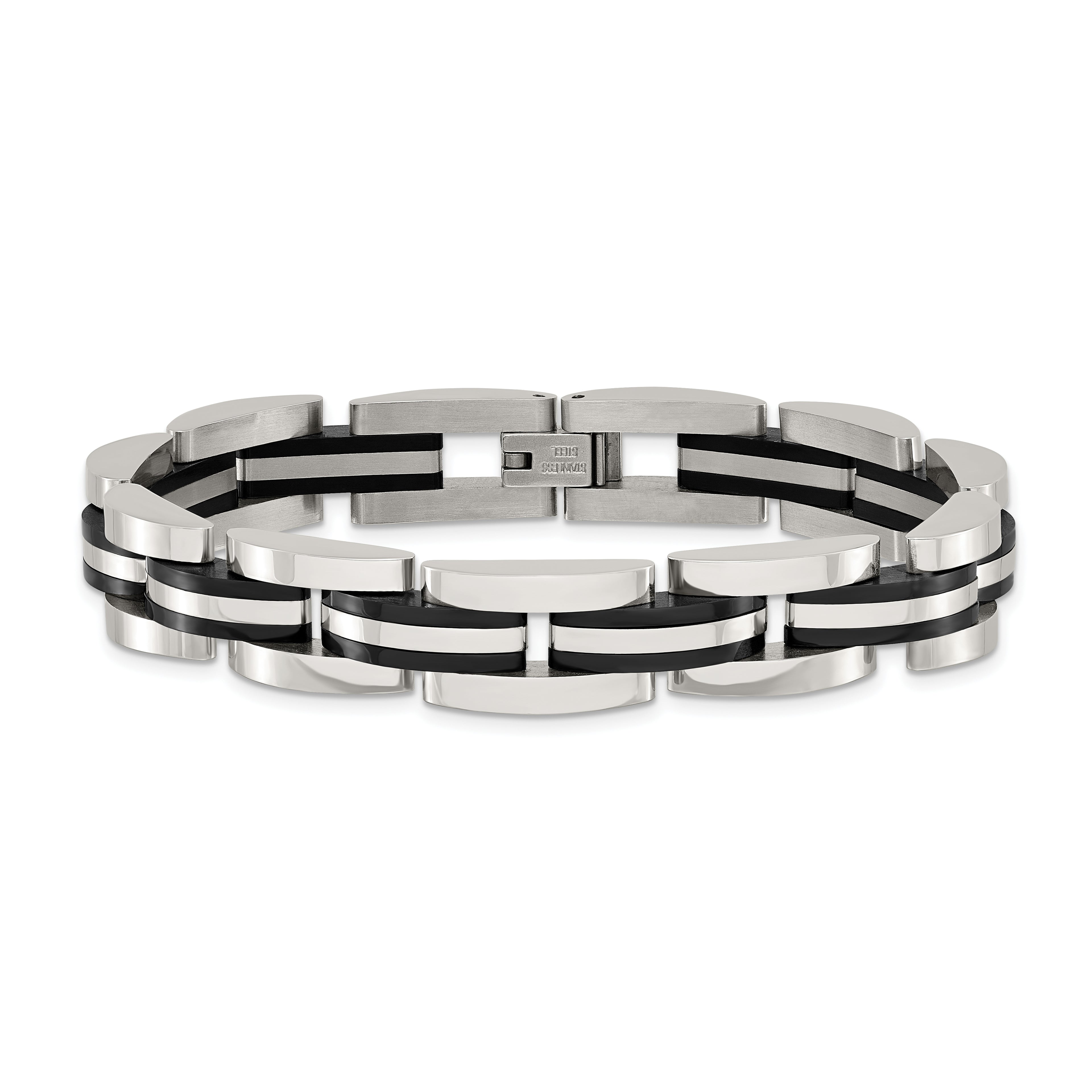 Men's Polished Black Stainless Steel Bracelet 11mm