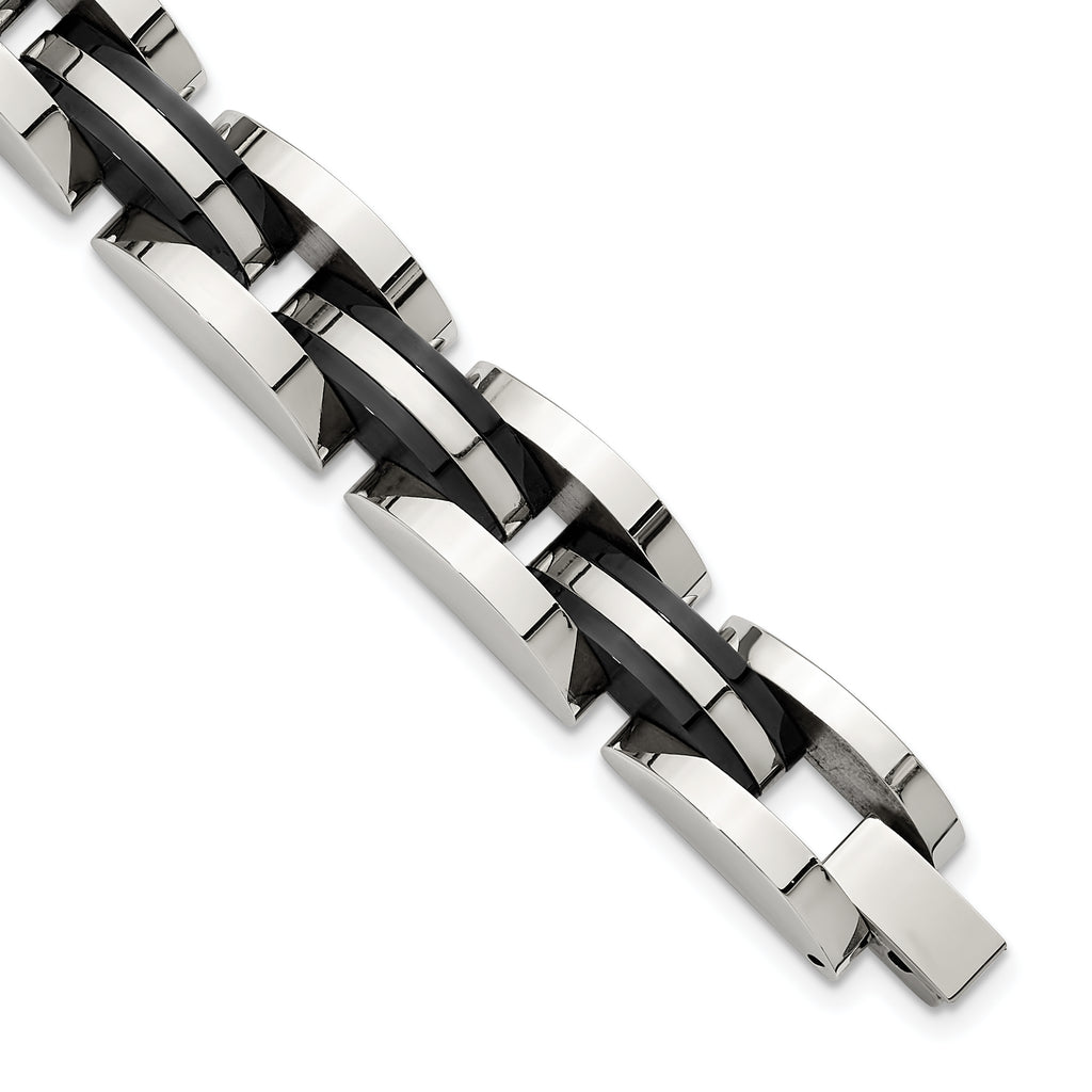 Men's Polished Black Stainless Steel Bracelet 11mm