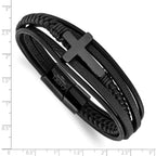 Men's Black Ion-Plated Polished Cross Stainless Steel Bracelet 7mm